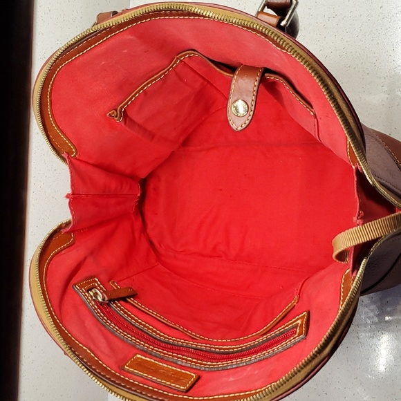 Dooney & Bourke Red & Brown Dome Pebbled Leather - Picture 11 of 16